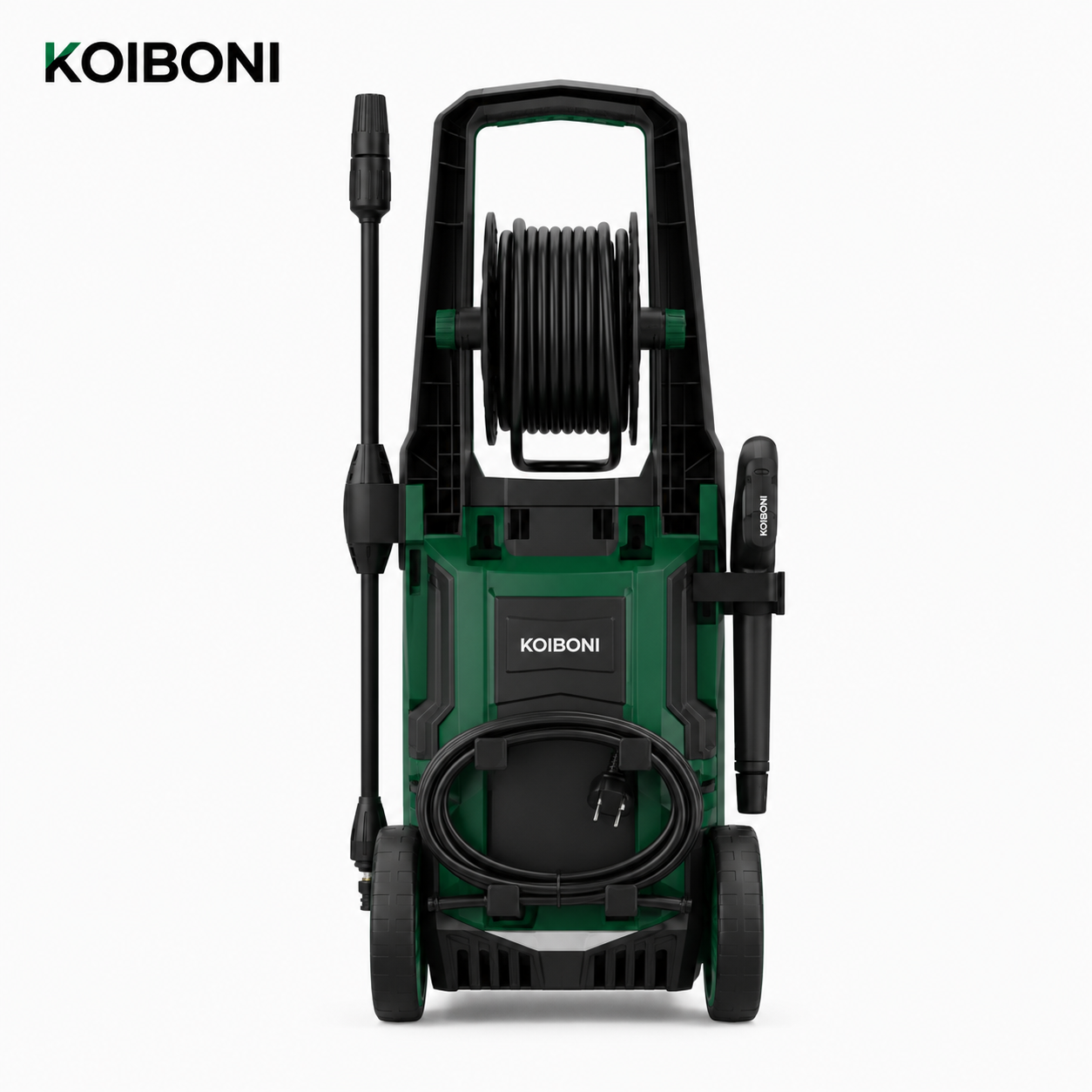 KOIBONI PowerFlow 1800W high-pressure washer with adjustable nozzle and durable design for effective outdoor cleaning.