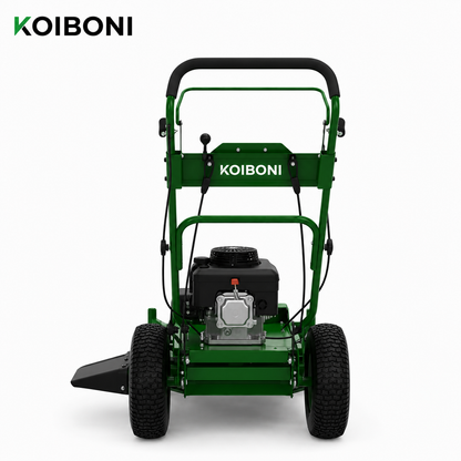 KOIBONI TurboEdge 32-inch 330cc gas zero-turn lawn mower with cutting deck and engine, ready for lawn maintenance.