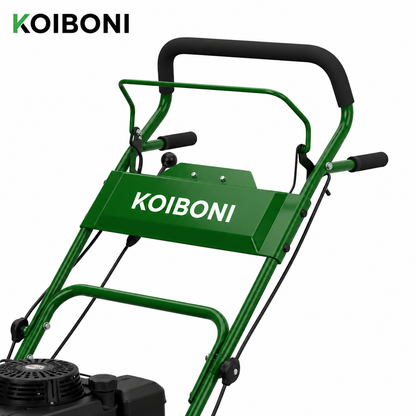KOIBONI TurboEdge 32-inch gas zero-turn lawn mower with 330cc engine, featuring a cutting deck and control levers.