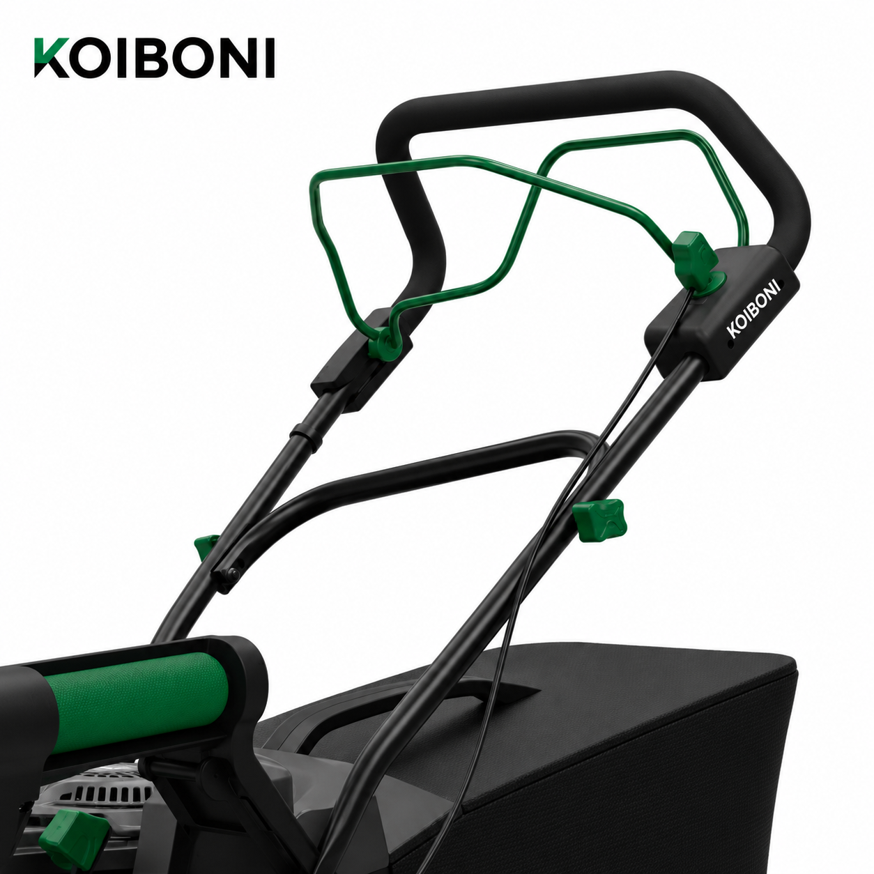 KOIBONI TurfMaster 20-inch 185cc PowerMove 3-in-1 lawn mower with adjustable height and durable design, ready for yard work.